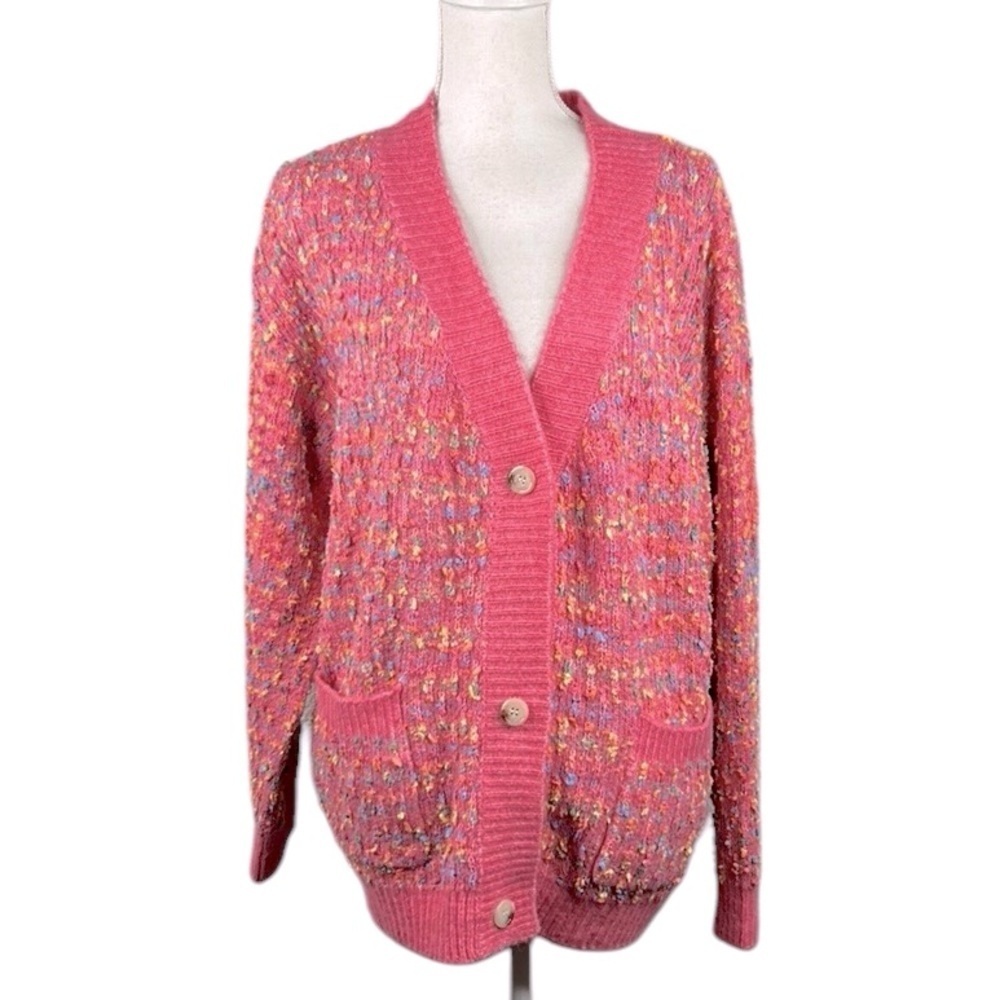 Bubble Gum Pink Multi Colored Speckled Oversized Super Soft Open Cardigan Size M